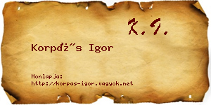 Korpás Igor névjegykártya